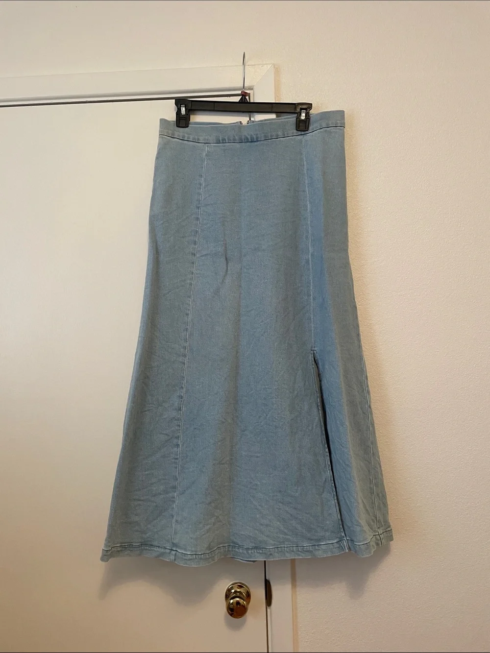 Light Denim Blue Maxi Skirt with Side Slit